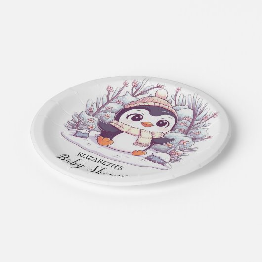 Sneeuwvlok Schattige Penguin Baby shower Papieren Bordje (Gekanteld)