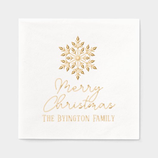 Sneeuwvlok Script Vakantie Groet Familienaam Folie Servetten (Voorkant)