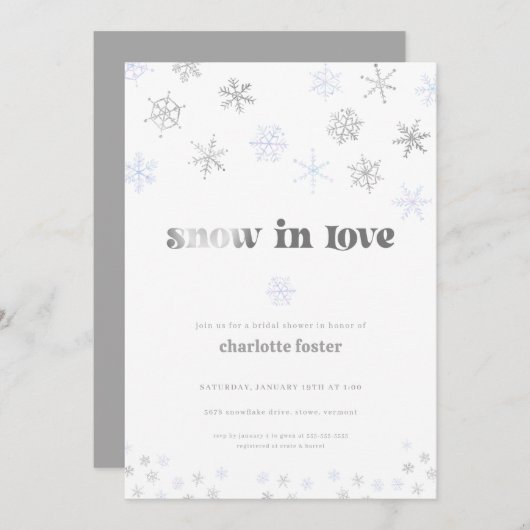 Sneeuwvlok Sneeuw in Liefde Bruids Douche Uitnodig Kaart (Voorkant / Achterkant)