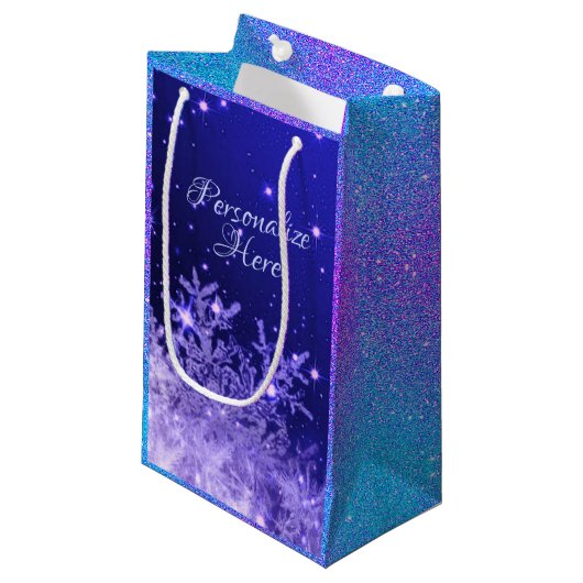 Sneeuwvlok sprankeling paarse blauw wit glitter lo klein cadeauzakje (Voorkant Gekanteld)