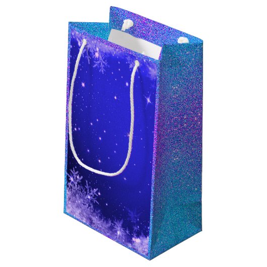 Sneeuwvlok sprankeling paarse blauw wit glitter lo klein cadeauzakje (Achterkant Gekanteld)