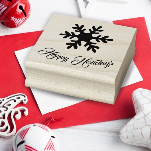 Sneeuwvlok Stijlvol Script Happy Holiday Rubberstempel