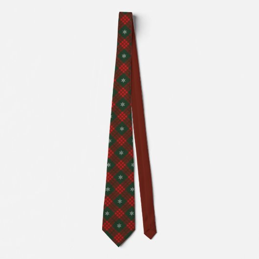 Sneeuwvlok Tartan Plaid Rood Groen Met Monogram St Stropdas (Voorkant)