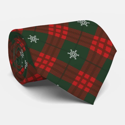 Sneeuwvlok Tartan Plaid Rood Groen Met Monogram St Stropdas (Opgerold)