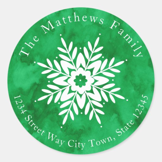 Sneeuwvlok Tekening 2 met Groene Waterverf labels (Voorkant)