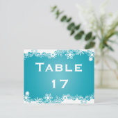 Sneeuwvlok turquoise winter trouwtafel nummer briefkaart (Staand voorkant)