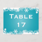 Sneeuwvlok turquoise winter trouwtafel nummer briefkaart (Voorkant)