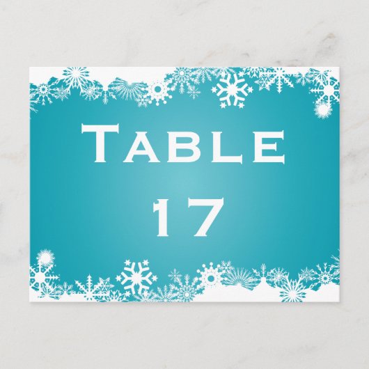 Sneeuwvlok turquoise winter trouwtafel nummer briefkaart (Voorkant)