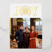 Sneeuwvlok Vreugde Gebogen Tekst Foto Vrolijk Kers Folie Feestdagenkaart (Voorkant)