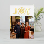 Sneeuwvlok Vreugde Gebogen Tekst Foto Vrolijk Kers Folie Feestdagenkaart (Staand Voorkant)