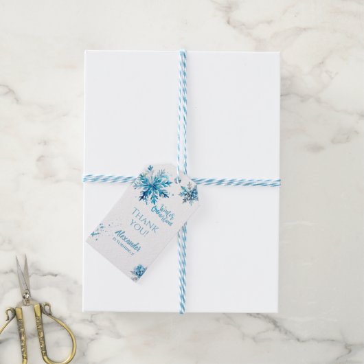 Sneeuwvlok Waterverf Blauw Winter ONEderland Cadeaulabel (Met Touw)