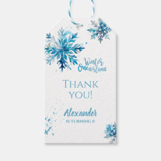 Sneeuwvlok Waterverf Blauw Winter ONEderland Cadeaulabel