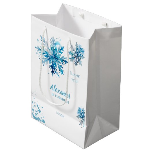 Sneeuwvlok Waterverf Blauw Winter ONEderland Medium Cadeauzakje (Voorkant Gekanteld)