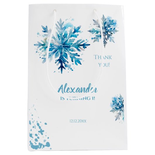 Sneeuwvlok Waterverf Blauw Winter ONEderland Medium Cadeauzakje (Voorkant)