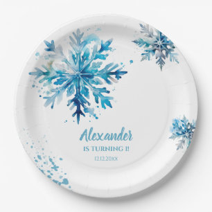 Sneeuwvlok Waterverf Blauw Winter ONEderland Papieren Bordje