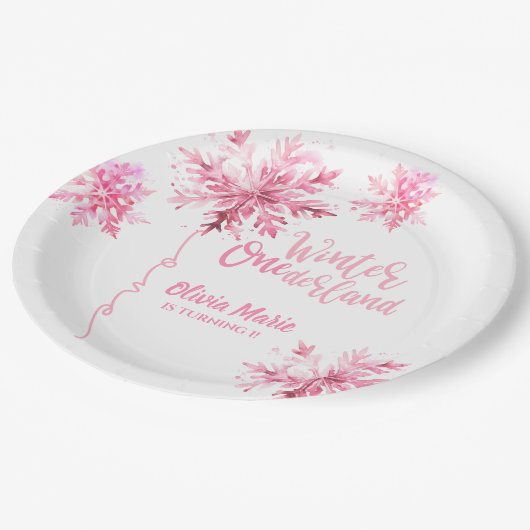 Sneeuwvlok Waterverf Winter ONEderland Verjaardag Papieren Bordje (Gekanteld)