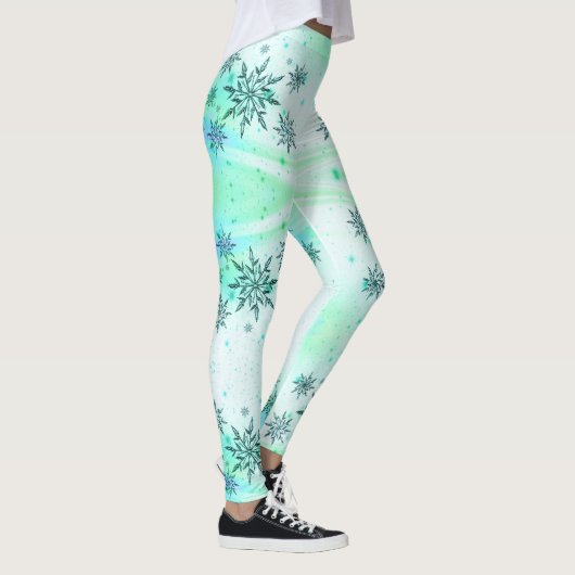 Sneeuwvlok werveling blauw groen wit schattige win leggings (Rechts)