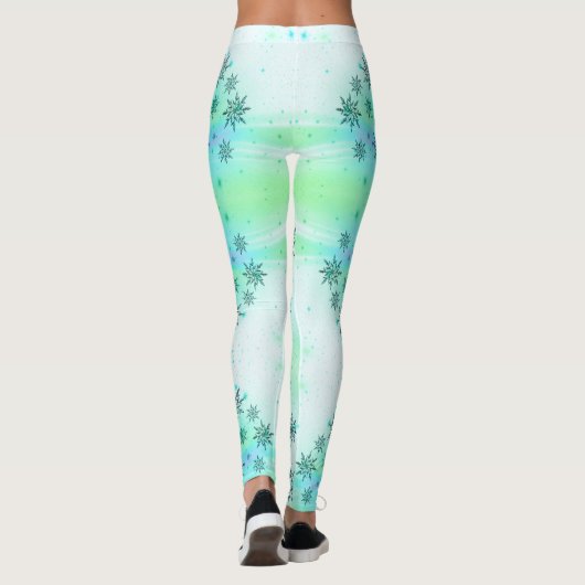 Sneeuwvlok werveling blauw groen wit schattige win leggings (Achterkant)