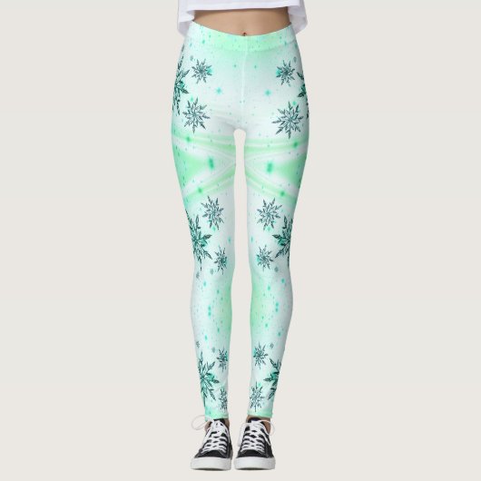 Sneeuwvlok werveling blauw groen wit schattige win leggings (Voorkant)