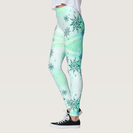 Sneeuwvlok werveling blauw groen wit schattige win leggings (Links)