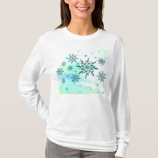 Sneeuwvlok werveling blauwgroen blauw groen winter t-shirt (Voorkant)