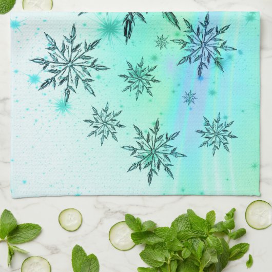 Sneeuwvlok werveling blauwgroen blauw groen winter theedoek (Gevouwen)