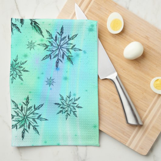 Sneeuwvlok werveling blauwgroen blauw groen winter theedoek (Quarter Fold)