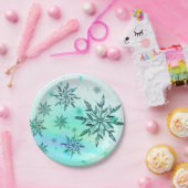 Sneeuwvlok werveling turquoise blauw groen wit papieren bordje (Feest)