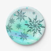Sneeuwvlok werveling turquoise blauw groen wit papieren bordje (Voorkant)