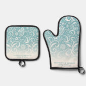 Sneeuwvlok wervelt op blauw Schattige aangepaste k Ovenwant & Pannenlap Set (Voorkant)