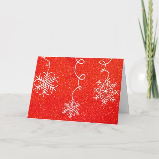 Sneeuwvlok Whimsical Rood Wit Retro Kerst Kaart (Voorkant)