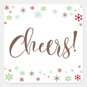 Sneeuwvlok Whimsy Cheers, Bruine Typografie Vierkante Sticker
