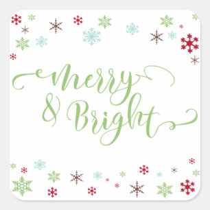 Sneeuwvlok Whimsy Merry & Bright, Apple Green Type Vierkante Sticker