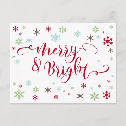 Sneeuwvlok Whimsy Merry & Bright Red Typografie Feestdagenkaart (Voorkant)