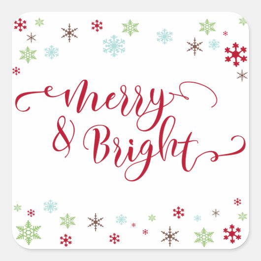 Sneeuwvlok Whimsy Merry & Bright Red Typografie Vierkante Sticker (Voorkant)