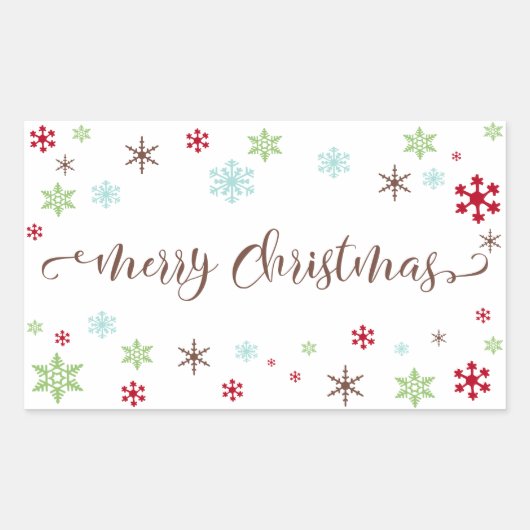 Sneeuwvlok Whimsy Merry Christmas Brown Typografie Rechthoekige Sticker (Voorkant)