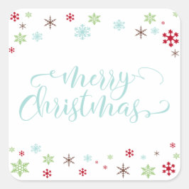 Sneeuwvlok Whimsy Vrolijk Kerstfeest, Robin's Egg Vierkante Sticker