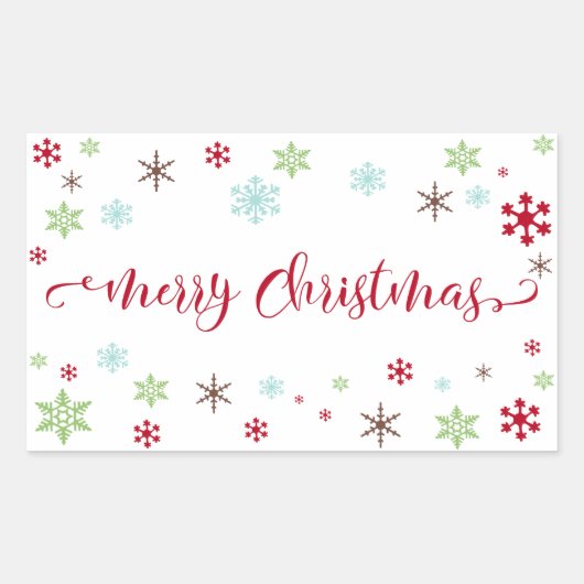 Sneeuwvlok Whimsy Vrolijke Kerstmis Rode Typografi Rechthoekige Sticker (Voorkant)