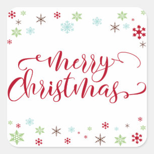 Sneeuwvlok Whimsy Vrolijke Kerstmis Rode Typografi Vierkante Sticker