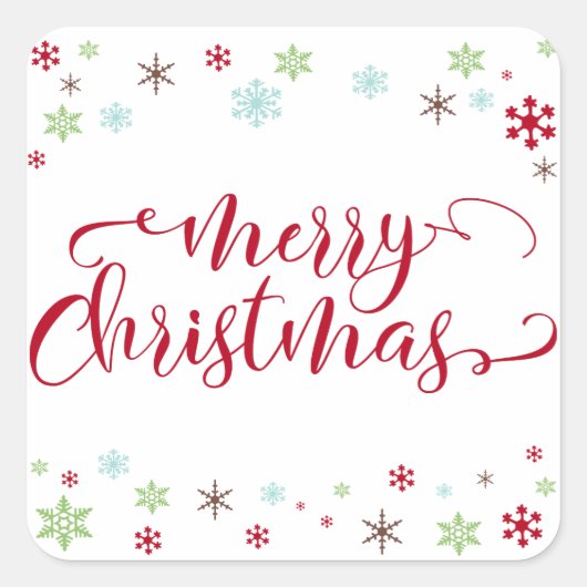 Sneeuwvlok Whimsy Vrolijke Kerstmis Rode Typografi Vierkante Sticker (Voorkant)