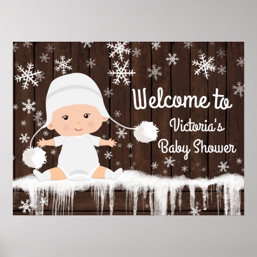 Sneeuwvlok Winter Baby Shower Bord Poster (Voorkant)