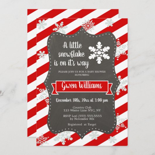 Sneeuwvlok Winter Baby shower | Rood & Wit Kaart (Voorkant / Achterkant)