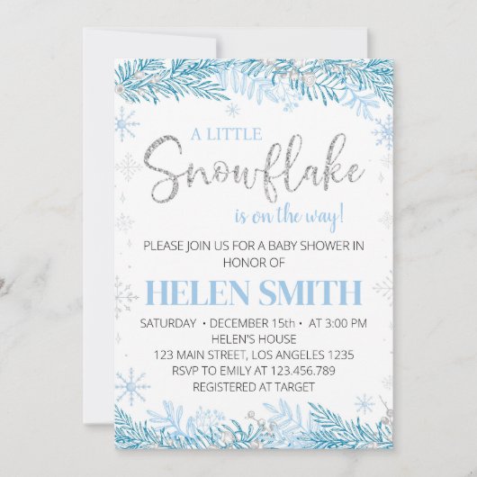 Sneeuwvlok Winter Onederland Baby shower Invitatio Kaart (Voorkant)