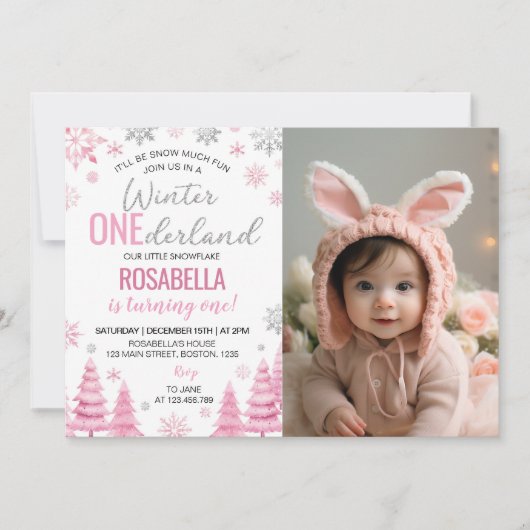 Sneeuwvlok Winter Onederland Meisje Verjaardagsfot Kaart (Voorkant)