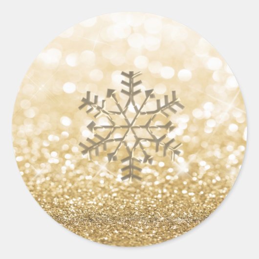 Sneeuwvlok winter Romantische Glittery sparkle gou Ronde Sticker (Voorkant)