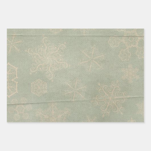 sneeuwvlok winter rustiek patroon blauwgroen crèm inpakpapier vel (Voorkant 2)