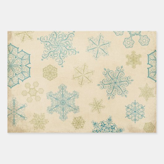  sneeuwvlok winter rustiek patroon blauwgroen crèm inpakpapier vel (Voorkant)