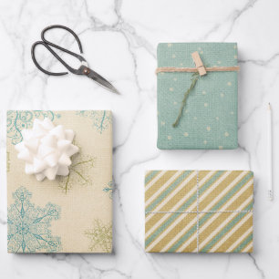  sneeuwvlok winter rustiek patroon blauwgroen crèm inpakpapier vel