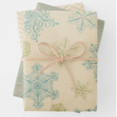 sneeuwvlok winter rustiek patroon blauwgroen crèm inpakpapier vel