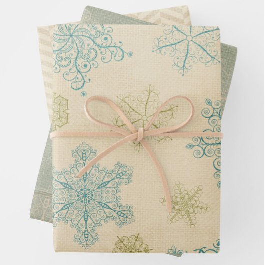  sneeuwvlok winter rustiek patroon blauwgroen crèm inpakpapier vel